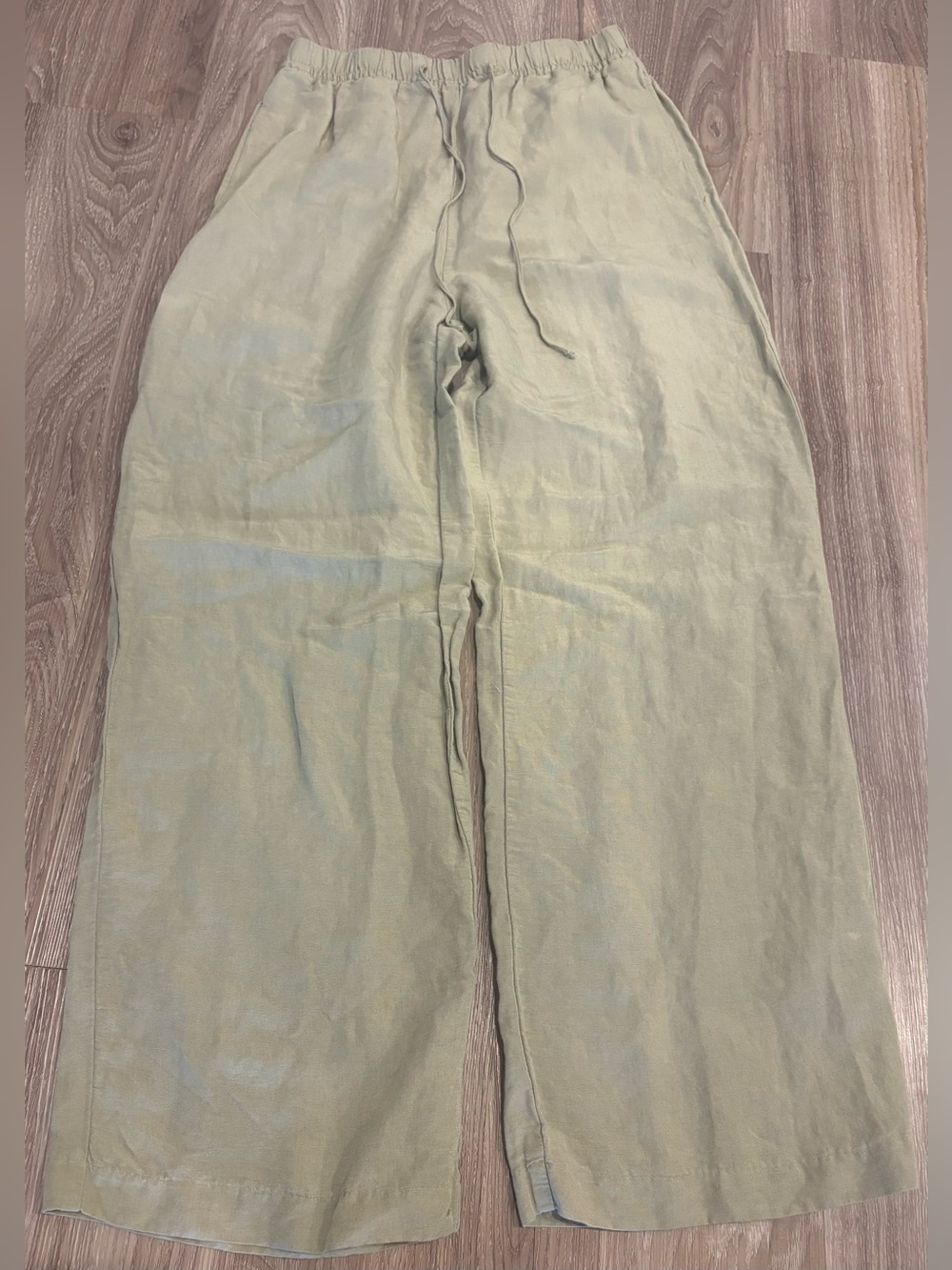 H&M Drawstring Women's Linen-Blend Pants - Light Olive